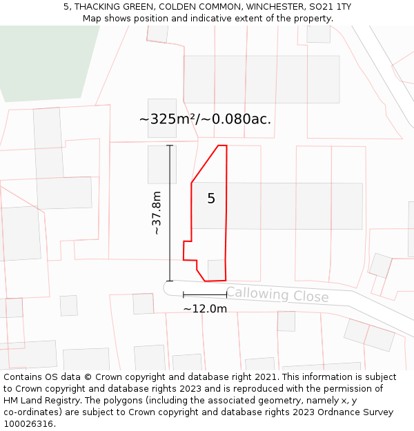 5, THACKING GREEN, COLDEN COMMON, WINCHESTER, SO21 1TY: Plot and title map