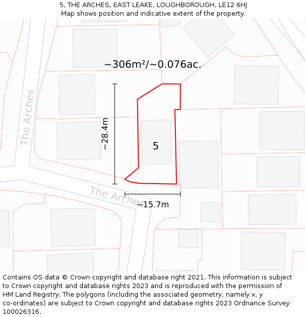 5, THE ARCHES, EAST LEAKE, LOUGHBOROUGH, LE12 6HJ: Plot and title map