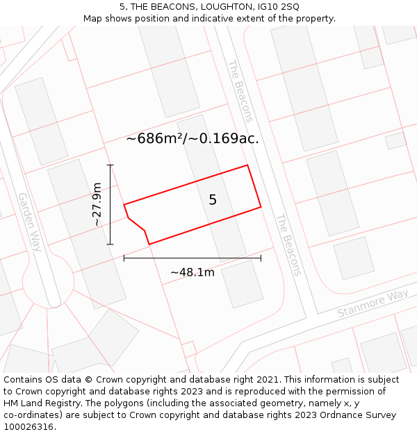 5, THE BEACONS, LOUGHTON, IG10 2SQ: Plot and title map