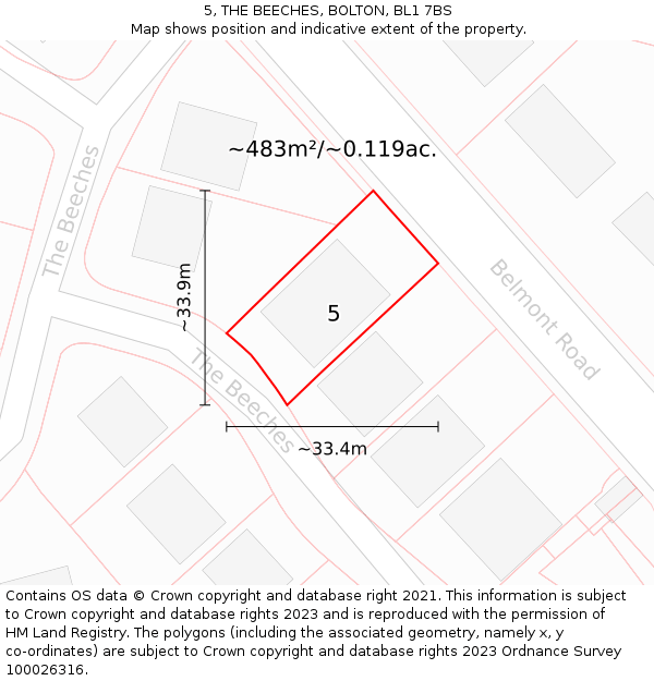 5, THE BEECHES, BOLTON, BL1 7BS: Plot and title map