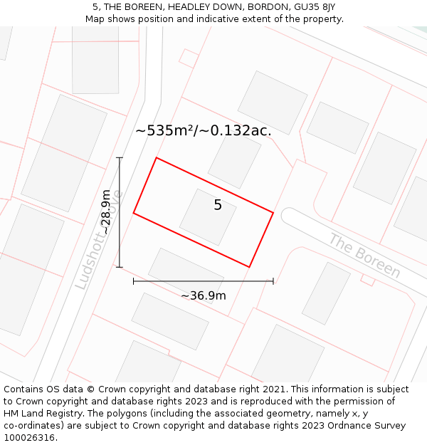 5, THE BOREEN, HEADLEY DOWN, BORDON, GU35 8JY: Plot and title map