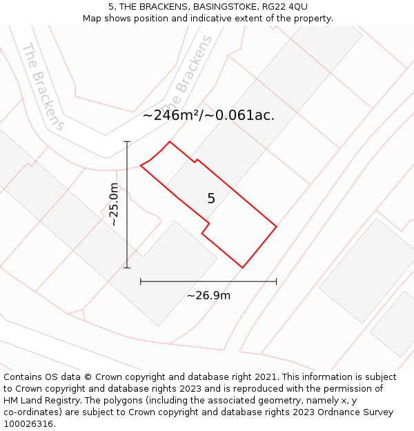 5, THE BRACKENS, BASINGSTOKE, RG22 4QU: Plot and title map