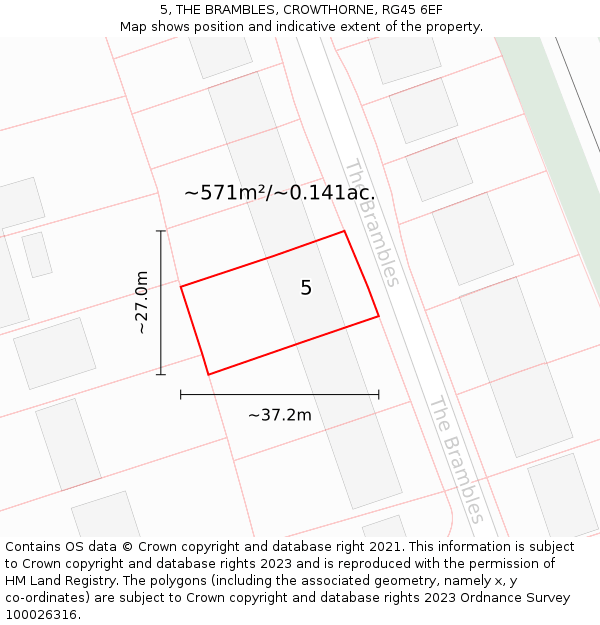 5, THE BRAMBLES, CROWTHORNE, RG45 6EF: Plot and title map