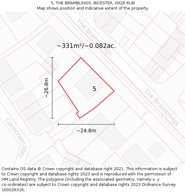 5, THE BRAMBLINGS, BICESTER, OX26 6UB: Plot and title map