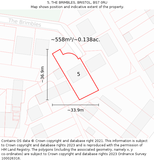 5, THE BRIMBLES, BRISTOL, BS7 0RU: Plot and title map