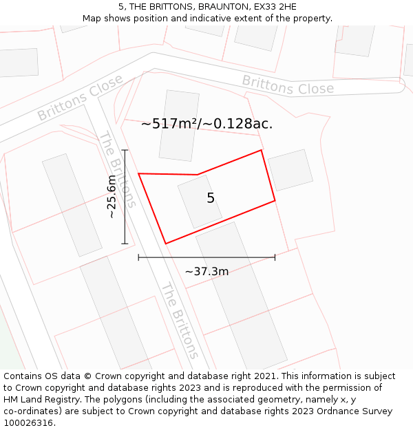 5, THE BRITTONS, BRAUNTON, EX33 2HE: Plot and title map