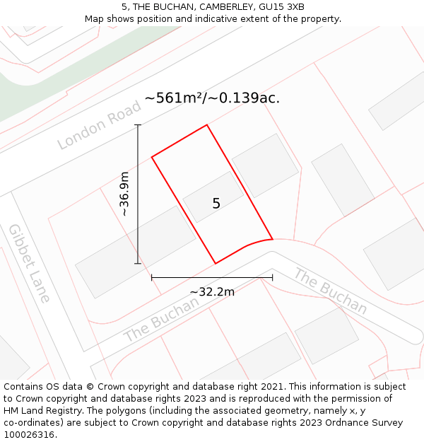 5, THE BUCHAN, CAMBERLEY, GU15 3XB: Plot and title map