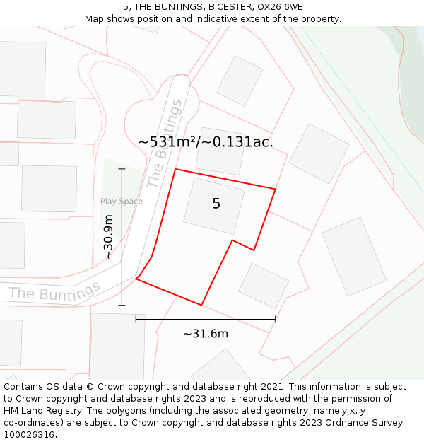 5, THE BUNTINGS, BICESTER, OX26 6WE: Plot and title map