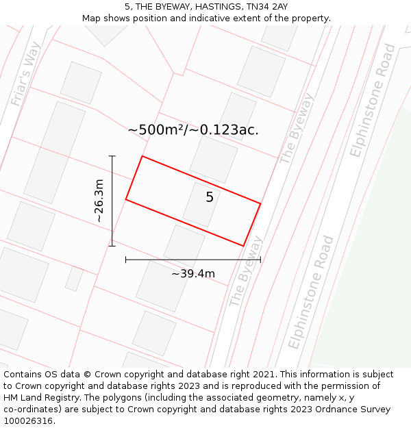 5, THE BYEWAY, HASTINGS, TN34 2AY: Plot and title map