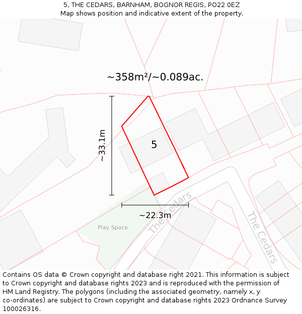 5, THE CEDARS, BARNHAM, BOGNOR REGIS, PO22 0EZ: Plot and title map