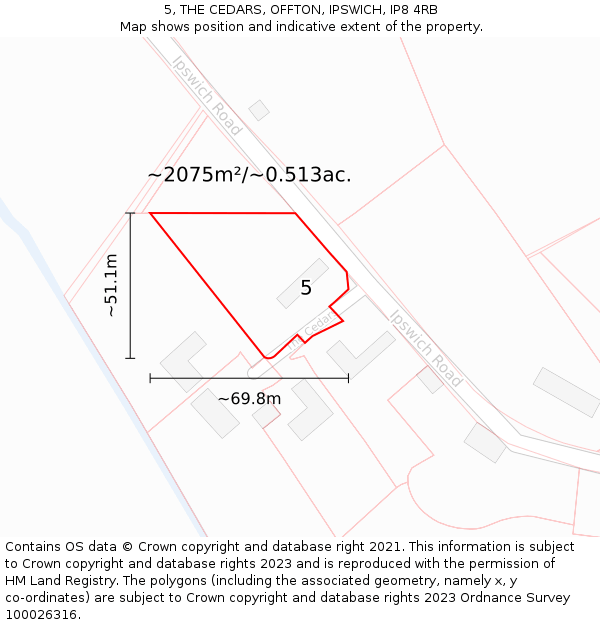 5, THE CEDARS, OFFTON, IPSWICH, IP8 4RB: Plot and title map