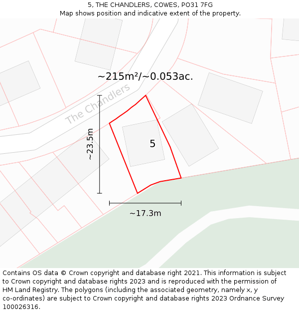 5, THE CHANDLERS, COWES, PO31 7FG: Plot and title map