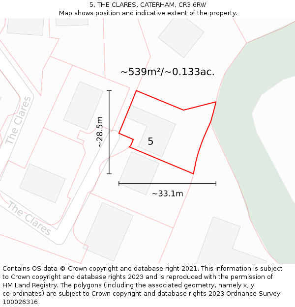 5, THE CLARES, CATERHAM, CR3 6RW: Plot and title map