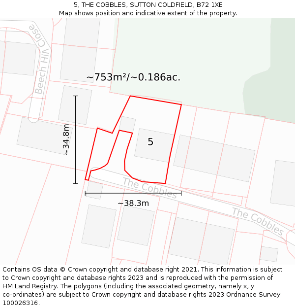 5, THE COBBLES, SUTTON COLDFIELD, B72 1XE: Plot and title map