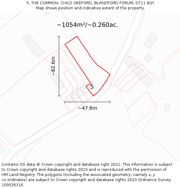 5, THE COMMON, CHILD OKEFORD, BLANDFORD FORUM, DT11 8QY: Plot and title map