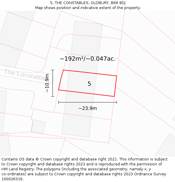 5, THE CONSTABLES, OLDBURY, B68 8DJ: Plot and title map