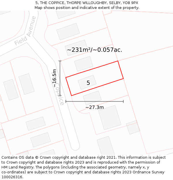 5, THE COPPICE, THORPE WILLOUGHBY, SELBY, YO8 9PX: Plot and title map