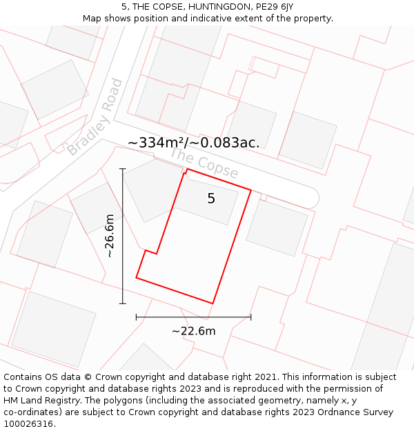 5, THE COPSE, HUNTINGDON, PE29 6JY: Plot and title map