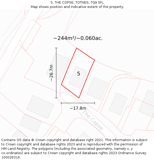 5, THE COPSE, TOTNES, TQ9 5FL: Plot and title map