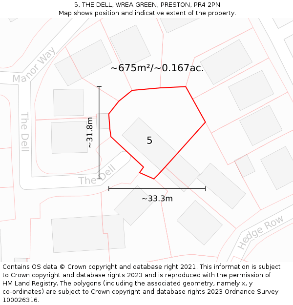 5, THE DELL, WREA GREEN, PRESTON, PR4 2PN: Plot and title map