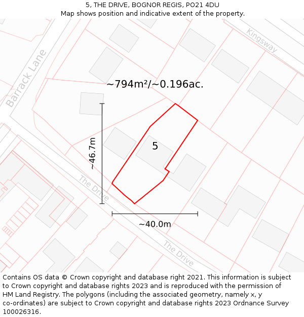 5, THE DRIVE, BOGNOR REGIS, PO21 4DU: Plot and title map