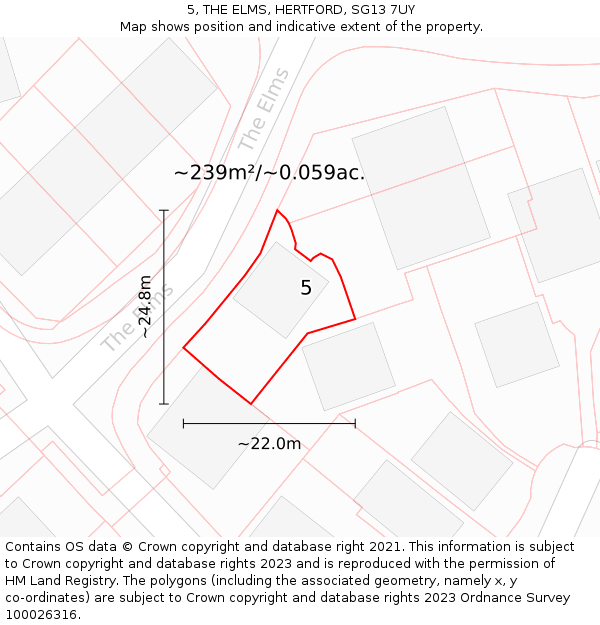 5, THE ELMS, HERTFORD, SG13 7UY: Plot and title map