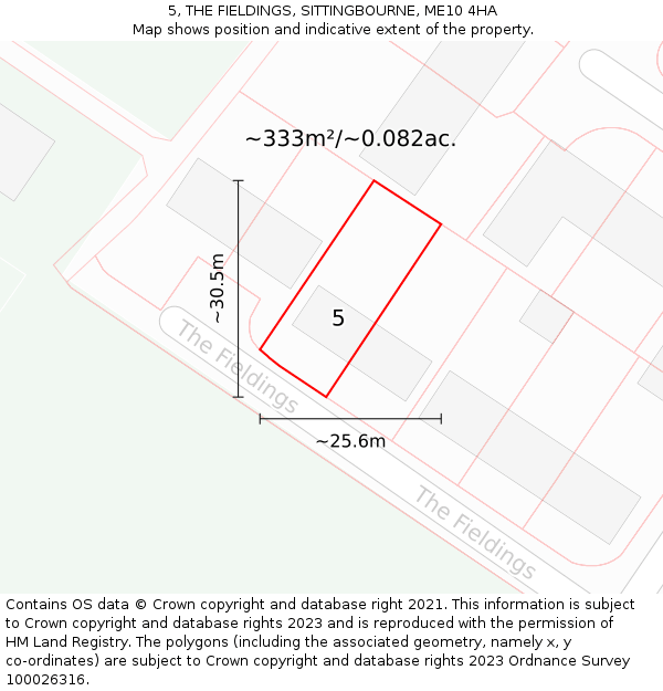 5, THE FIELDINGS, SITTINGBOURNE, ME10 4HA: Plot and title map