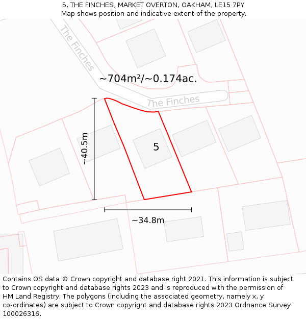 5, THE FINCHES, MARKET OVERTON, OAKHAM, LE15 7PY: Plot and title map