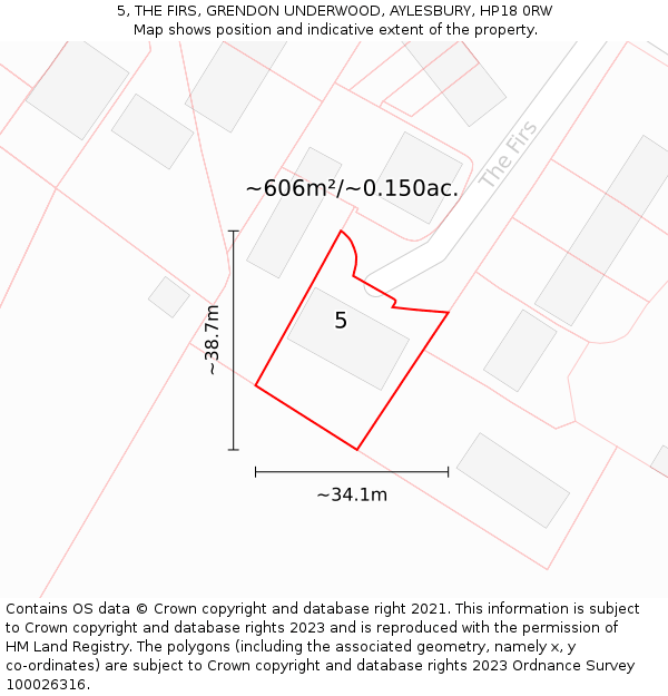 5, THE FIRS, GRENDON UNDERWOOD, AYLESBURY, HP18 0RW: Plot and title map