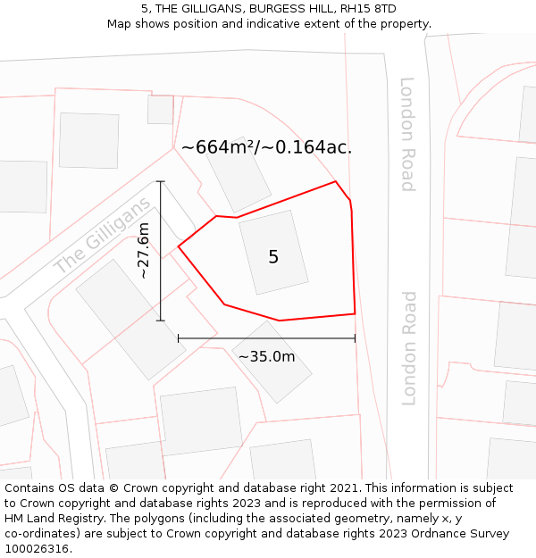 5, THE GILLIGANS, BURGESS HILL, RH15 8TD: Plot and title map