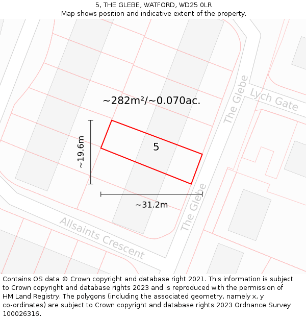 5, THE GLEBE, WATFORD, WD25 0LR: Plot and title map