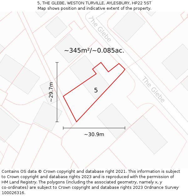 5, THE GLEBE, WESTON TURVILLE, AYLESBURY, HP22 5ST: Plot and title map