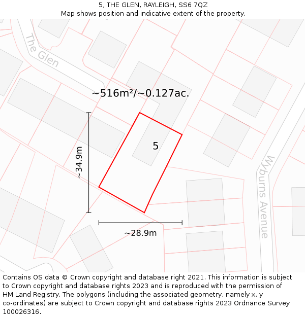 5, THE GLEN, RAYLEIGH, SS6 7QZ: Plot and title map