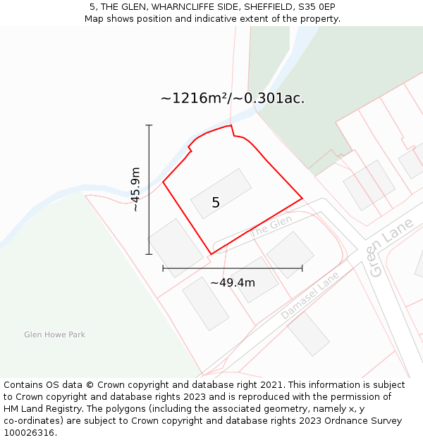 5, THE GLEN, WHARNCLIFFE SIDE, SHEFFIELD, S35 0EP: Plot and title map