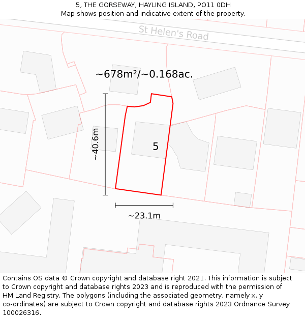 5, THE GORSEWAY, HAYLING ISLAND, PO11 0DH: Plot and title map