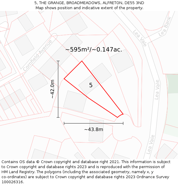 5, THE GRANGE, BROADMEADOWS, ALFRETON, DE55 3ND: Plot and title map