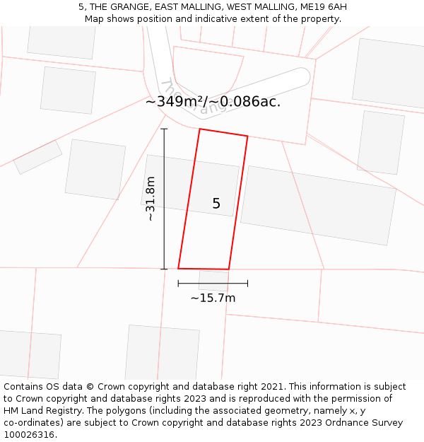 5, THE GRANGE, EAST MALLING, WEST MALLING, ME19 6AH: Plot and title map