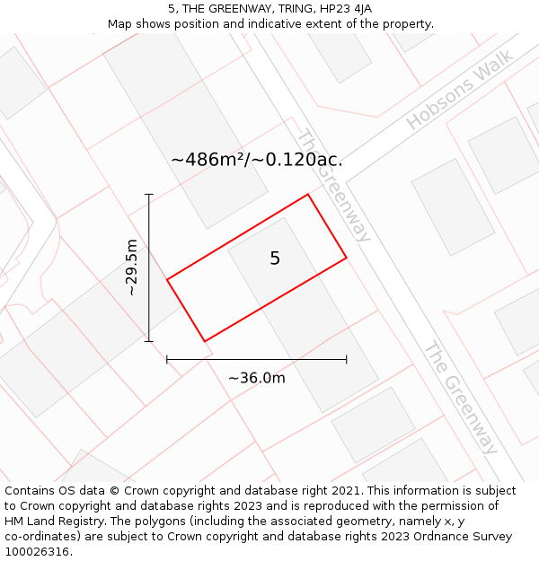 5, THE GREENWAY, TRING, HP23 4JA: Plot and title map