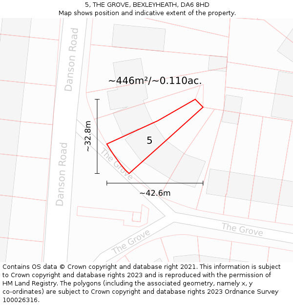 5, THE GROVE, BEXLEYHEATH, DA6 8HD: Plot and title map