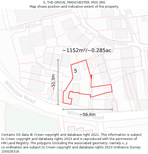 5, THE GROVE, MANCHESTER, M20 2RG: Plot and title map