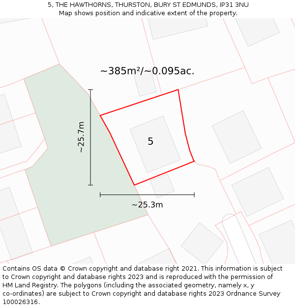 5, THE HAWTHORNS, THURSTON, BURY ST EDMUNDS, IP31 3NU: Plot and title map