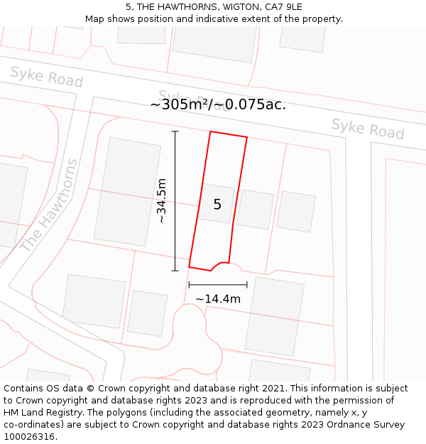 5, THE HAWTHORNS, WIGTON, CA7 9LE: Plot and title map