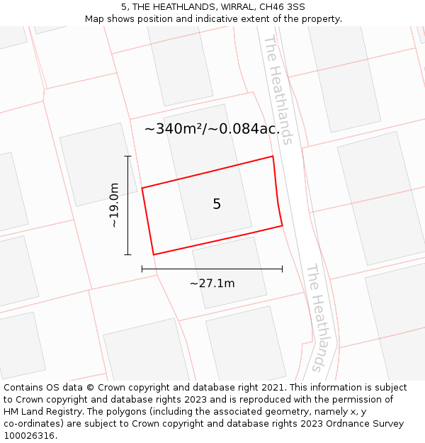 5, THE HEATHLANDS, WIRRAL, CH46 3SS: Plot and title map