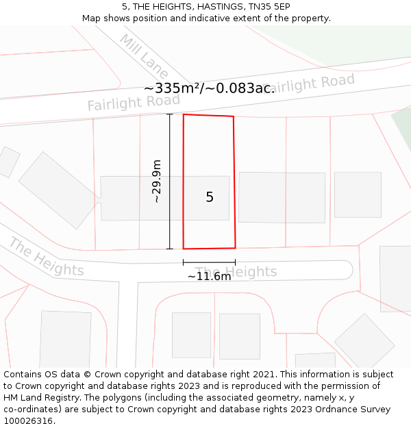 5, THE HEIGHTS, HASTINGS, TN35 5EP: Plot and title map