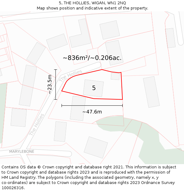 5, THE HOLLIES, WIGAN, WN1 2NQ: Plot and title map