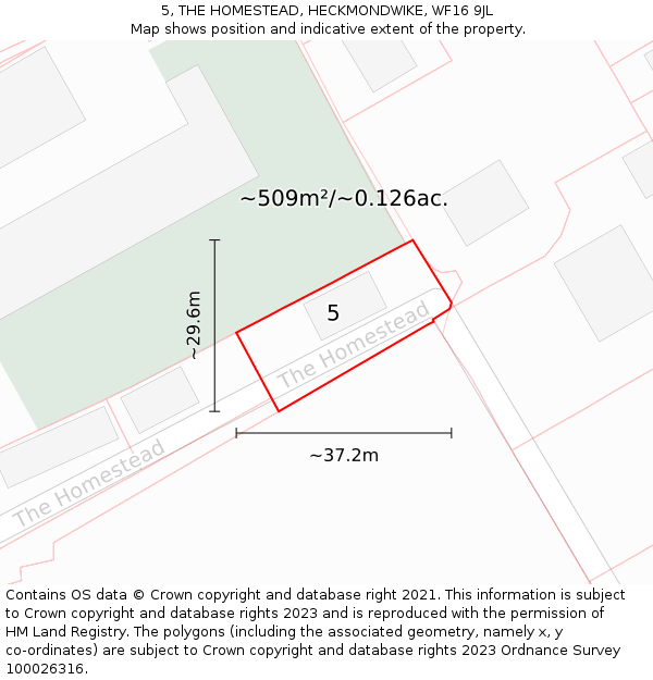 5, THE HOMESTEAD, HECKMONDWIKE, WF16 9JL: Plot and title map