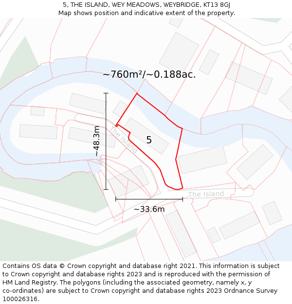 5, THE ISLAND, WEY MEADOWS, WEYBRIDGE, KT13 8GJ: Plot and title map