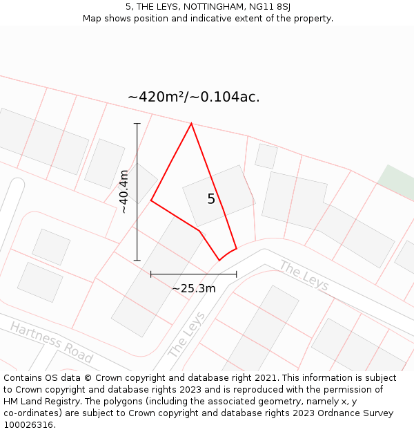 5, THE LEYS, NOTTINGHAM, NG11 8SJ: Plot and title map