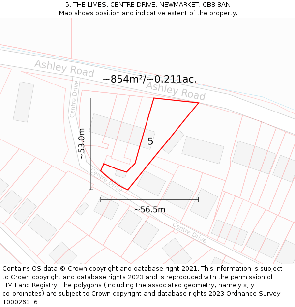 5, THE LIMES, CENTRE DRIVE, NEWMARKET, CB8 8AN: Plot and title map