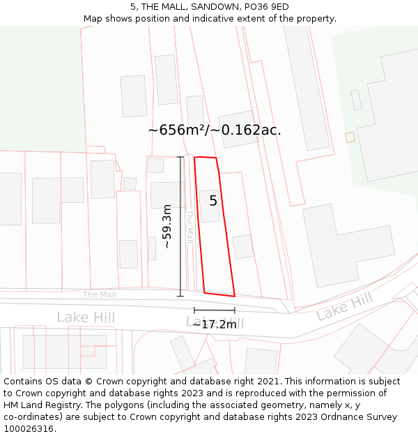 5, THE MALL, SANDOWN, PO36 9ED: Plot and title map